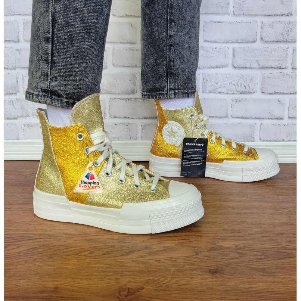 ⭐Converse Chuck 70 Plus Glitter Hi Size 8 Women's Shoes Sneakers Gold A08176C⭐